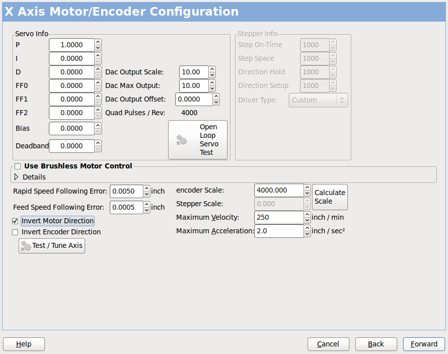 Configuración del drive del eje