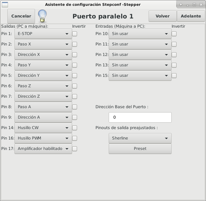 Pagina de ajuste del Puerto Paralelo 1