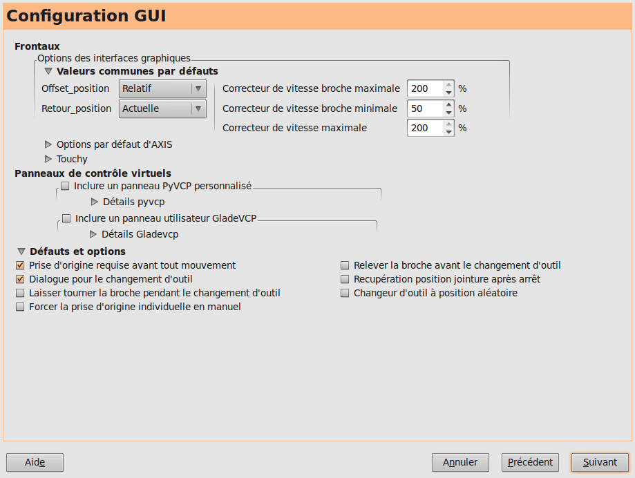 Configuration des GUI