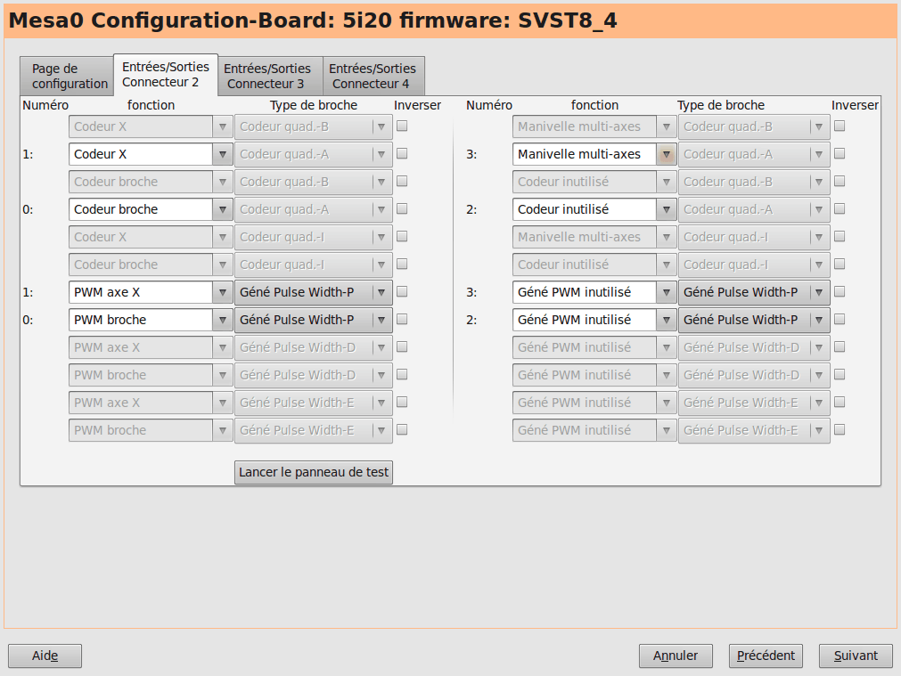 Réglages des E/S Mesa C2