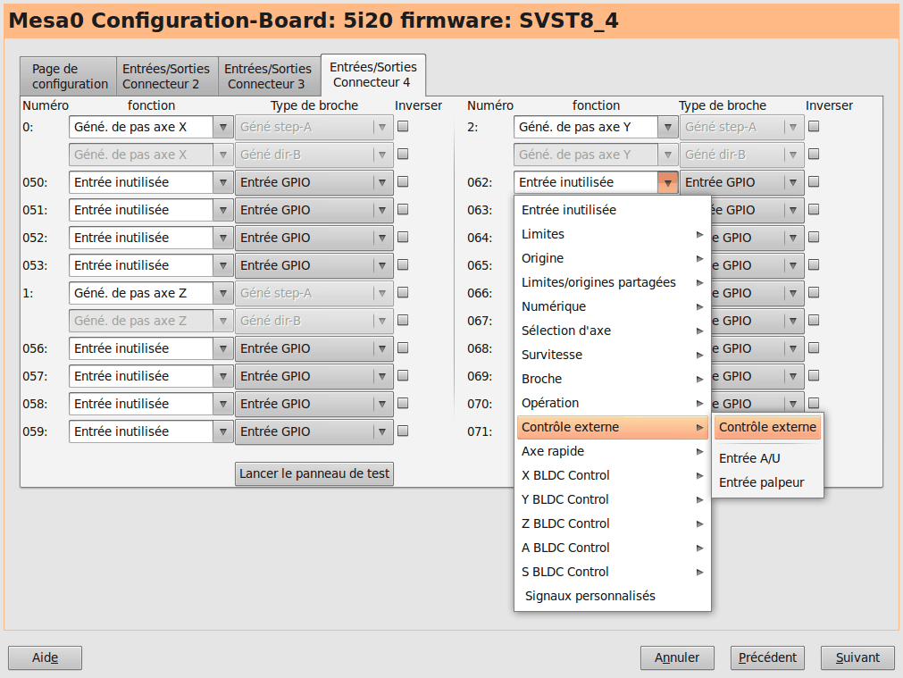 Réglages des E/S Mesa C4