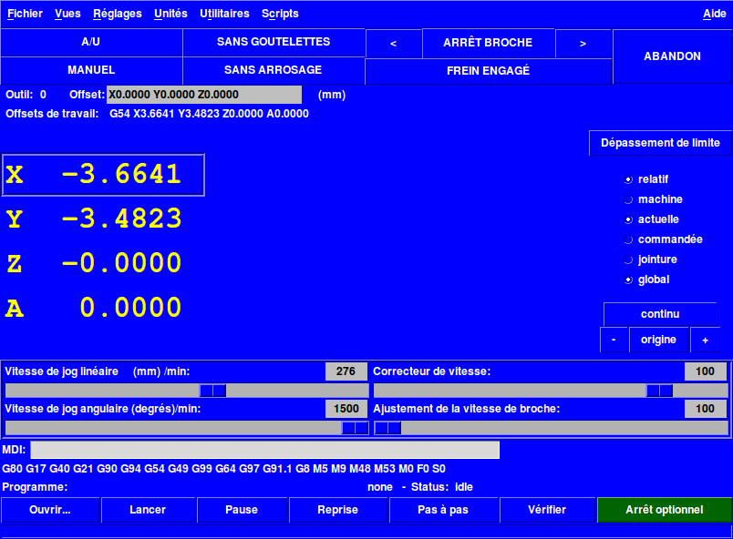 L'affichage de TkLinuxCNC