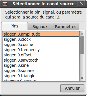 Dialogue de sélection des sources