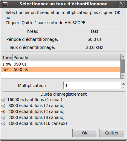 Dialogue de choix d'échantillonnage