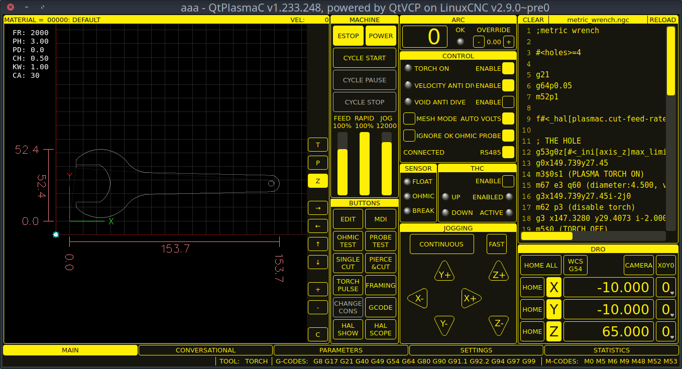 QtPlasmaC, a touch screen plasma cutting GUI based on QtVCP