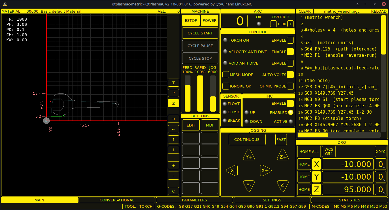 QtPlasmaC, eine Touchscreen-GUI zum Plasma-Schneiden auf der Grundlage von QtVCP