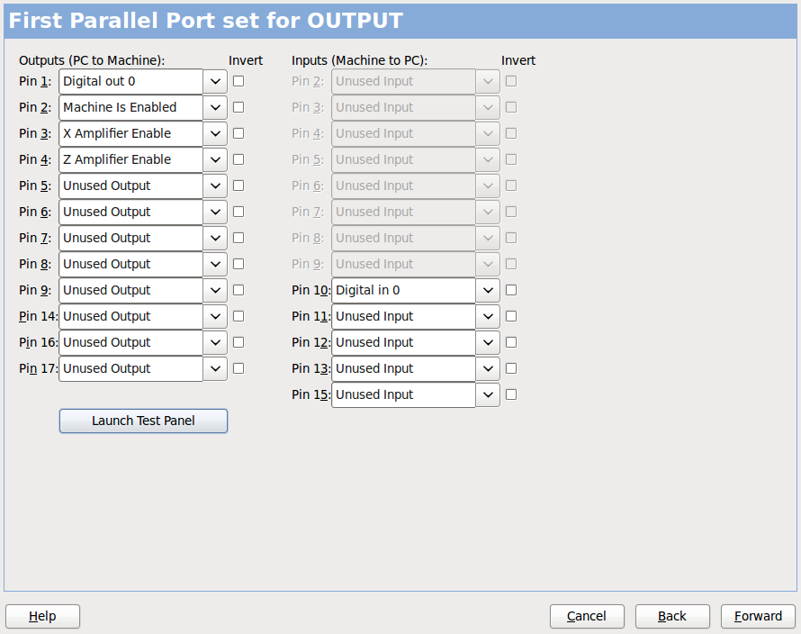 Parallel port configuration