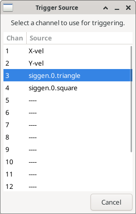 Dialogfeld 'Triggerquelle' (engl. trigger source)