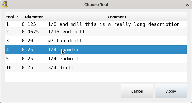 QtVCP `ToolChooserDialog`: Werkzeug-Auswahl Dialog Widget