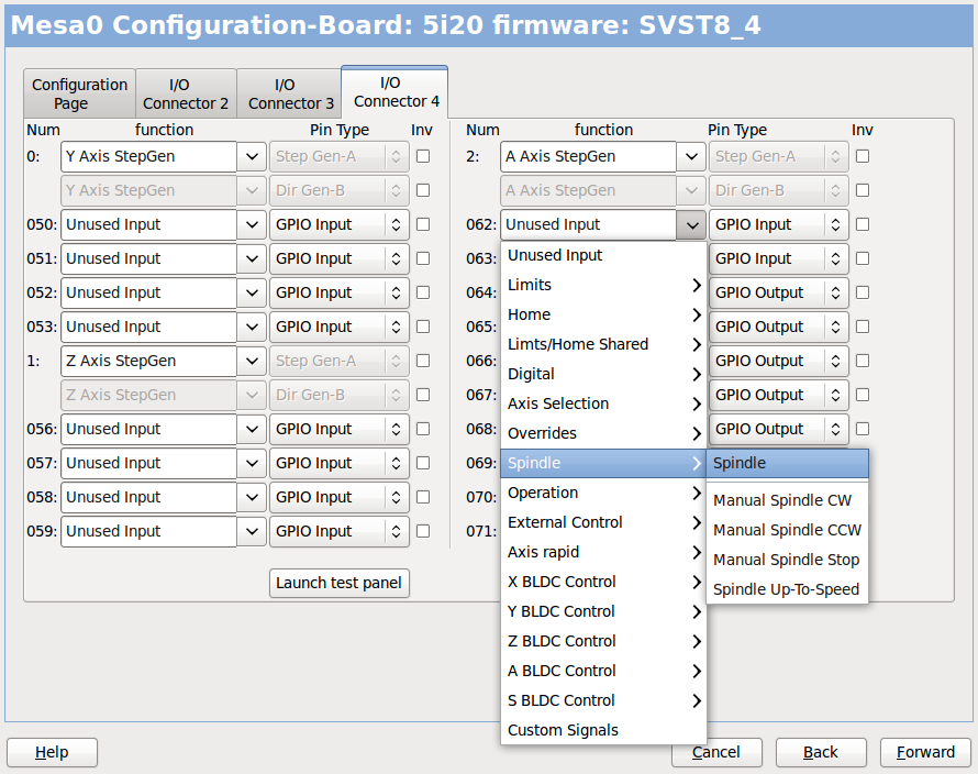 Configuración del conector E/S Mesa 4