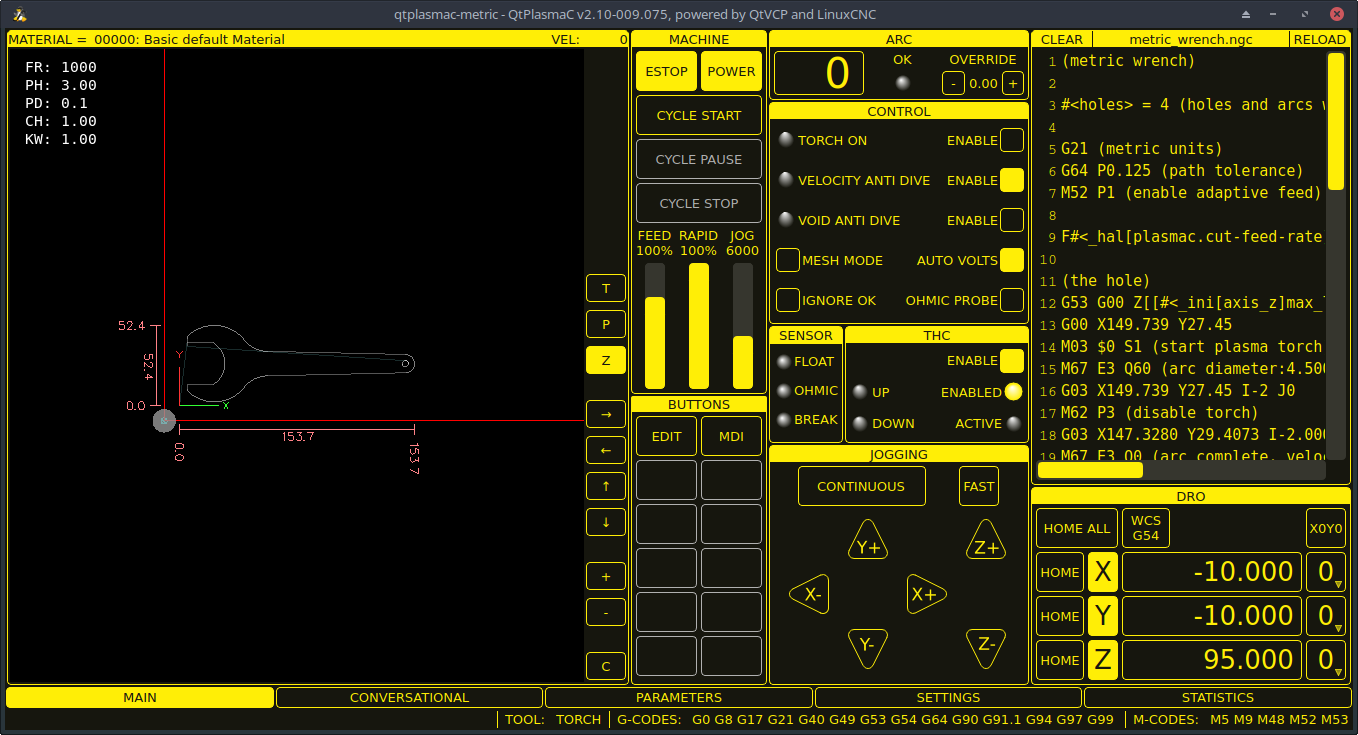 QtPlasmaC, a touch screen plasma cutting GUI based on QtVCP