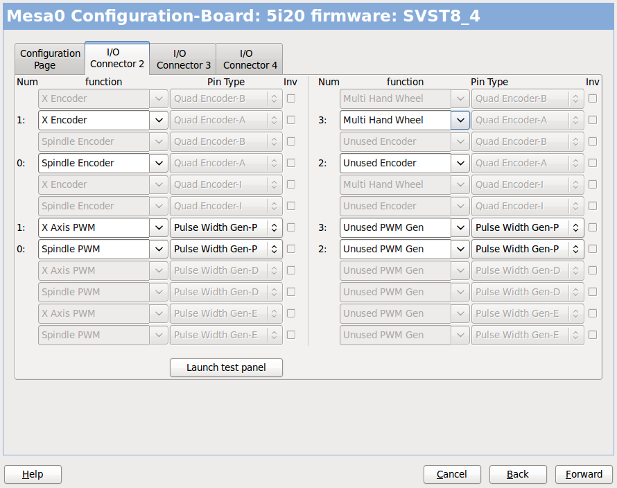 Configuración del conector E/S Mesa 2