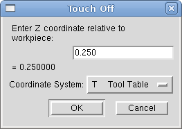 Touch off de tabla de herramientas