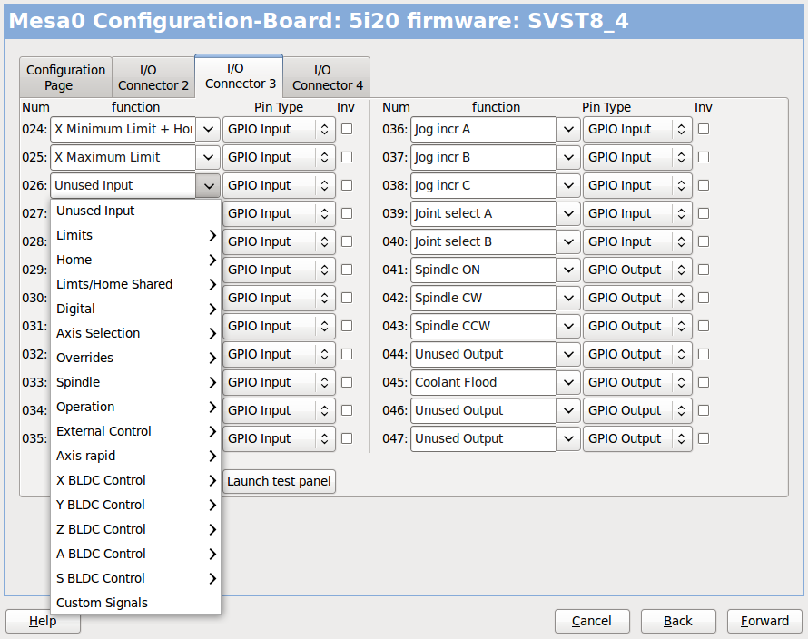 Configuración del conector E/S Mesa 3