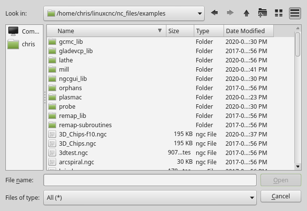 QtVCP FileDialog: Віджет вибору файлів для завантаження та збереження