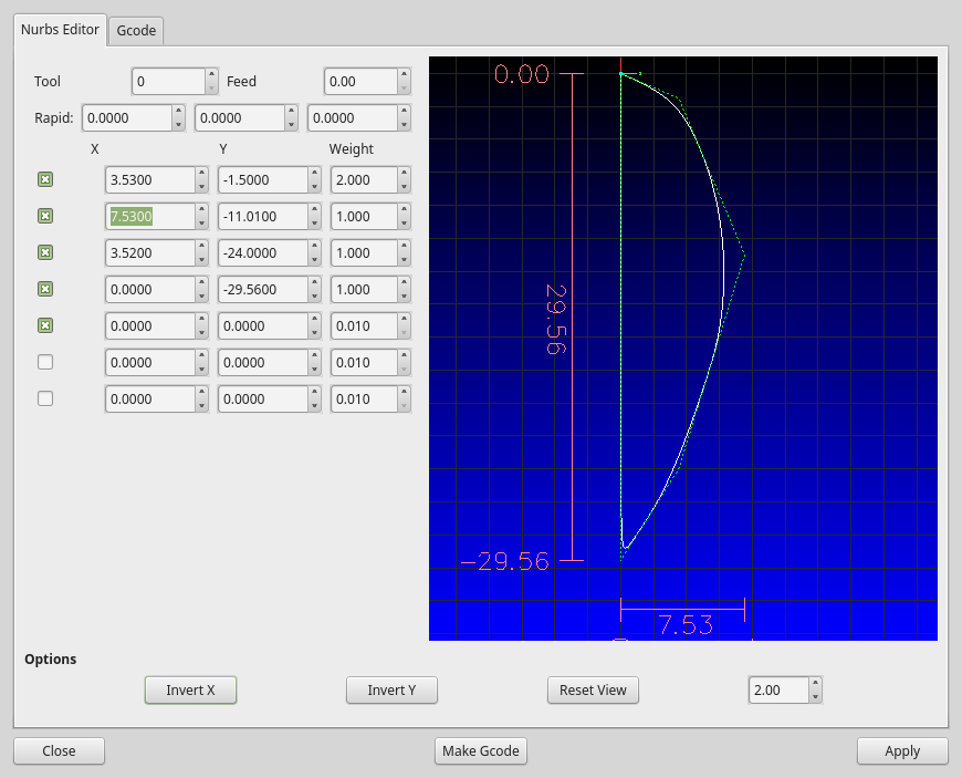 QtVCP NurbsEditor: NURBS-Bearbeitungs-Widget