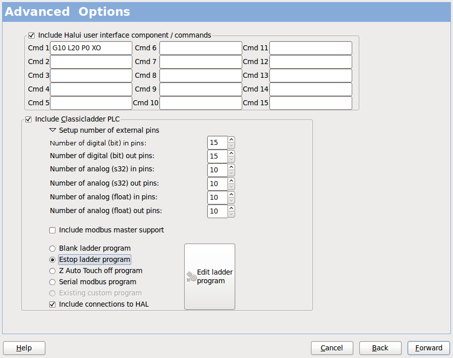 PnCconf Advanced Options