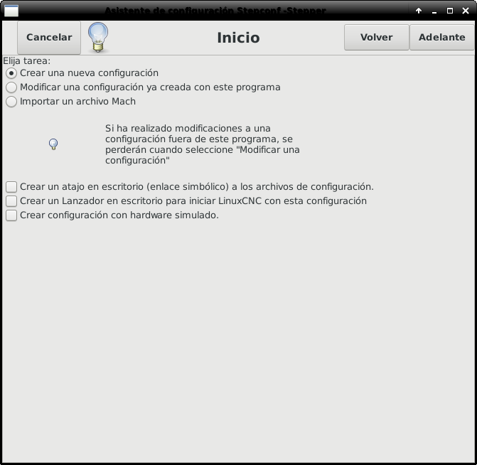 Página de entrada de StepConf